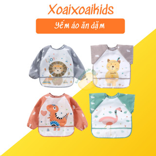  Áo yếm ăn dặm chống thấm 2 lớp có máng hứng ngang ngực Áo yếm ăn dặm BLW cao cấp 