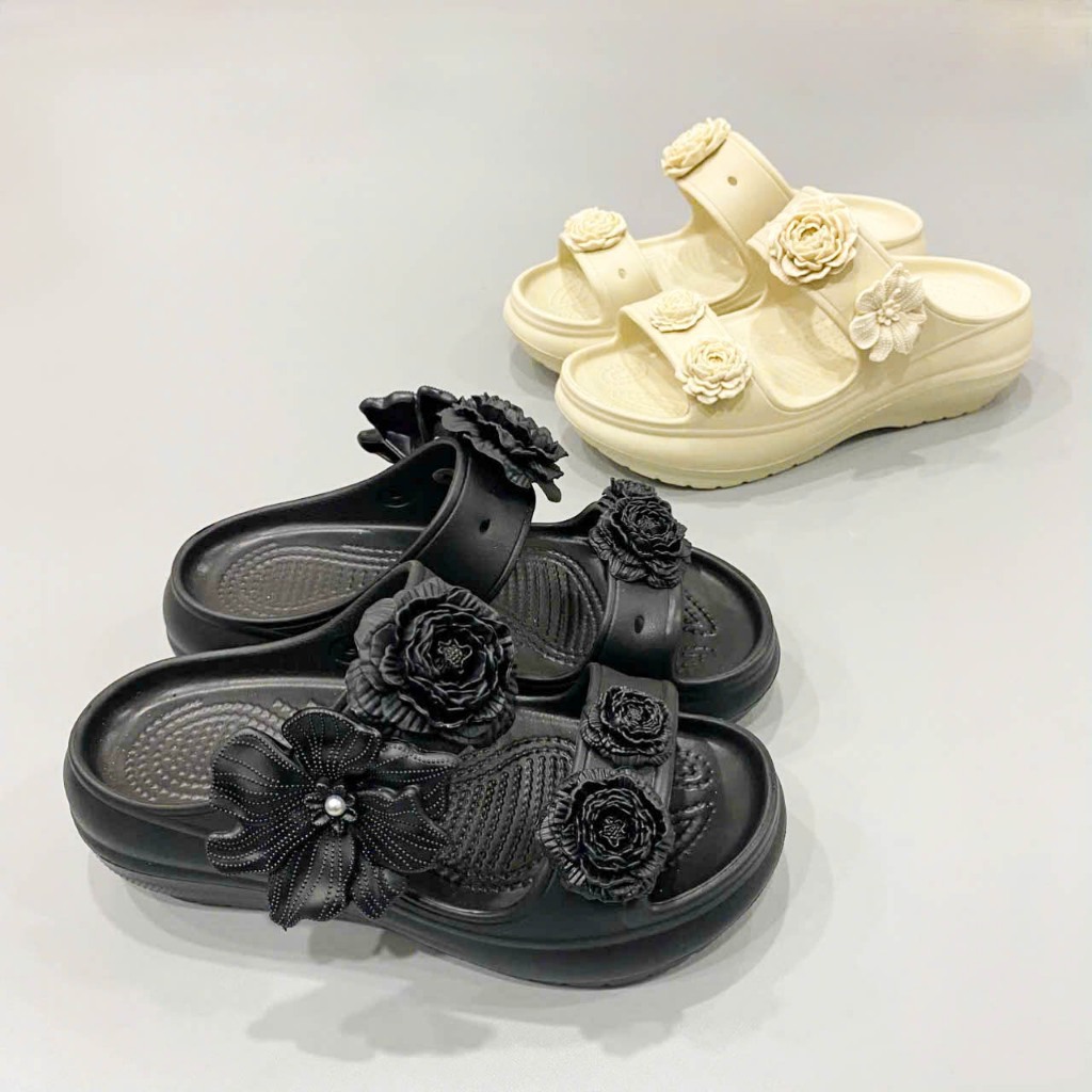 Dép hai quai ngang đế cao Dinas Mega nữ, dép đế cao 5 phân tặng kèm full charm gắn dép