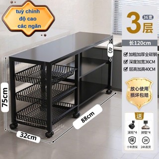 Kệ sắt để đồ nhà bếp đa năng có bánh xe đẩy đựng lò vi sóng úp bát đĩa xoong nồi chảo