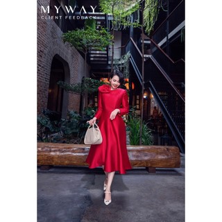 Đầm Dự Tiệc Nữ MY WAY Dài Tay Dáng Xòe Đính Hoa Sang Trọng 6MD06176 DO0