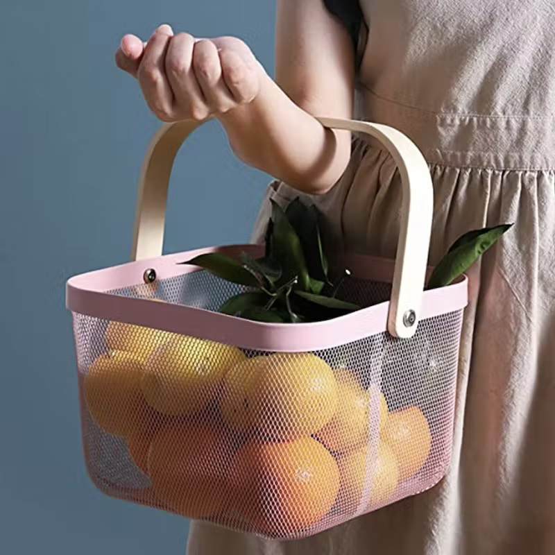 Giỏ lưới thép quai gỗ RISATORP đựng đồ đa năng,  giỏ đựng hoa quả, trang trí nhà cửa