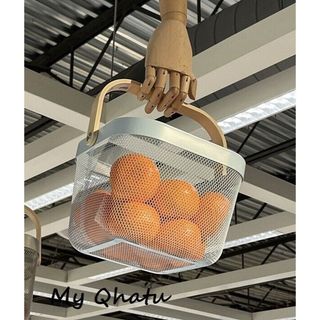 Giỏ lưới thép quai gỗ RISATORP đựng đồ đa năng,  giỏ đựng hoa quả, trang trí nhà cửa