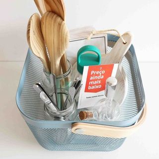 Giỏ lưới thép quai gỗ RISATORP đựng đồ đa năng,  giỏ đựng hoa quả, trang trí nhà cửa
