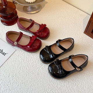Giày búp bê da bóng mềm đính nơ xinh xắn cho bé gái phong cách hàn quốc