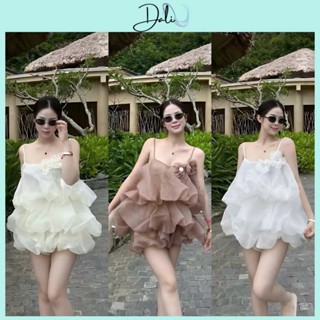 Set Tơ Bồng Sang Chảnh Gồm Áo 2 Dây Kèm Hoa Charm Đá 3 Tầng + Chân Váy Bồng Chất Liệu Voan Hàn Mềm Óng