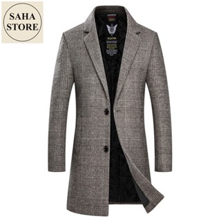 Áo blazer nam hàn quốc SAHA14 khoác dạ lông cừu kẻ sọc caro măng tô dáng vừa mangto big size 80kg 90kg 100kg 3XL 4XL