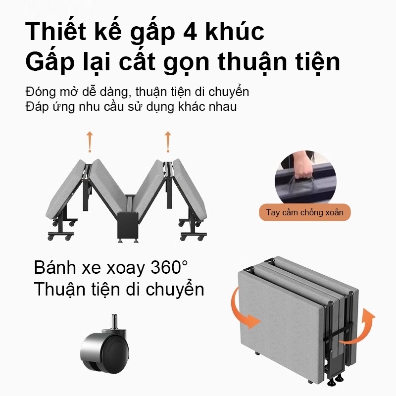 XUXU🔥Giường gấp gọn có thể di chuyển được  khung thép chắc chắn bền bỉ  đệm êm ái thoải mái | BigBuy360 - bigbuy360.vn