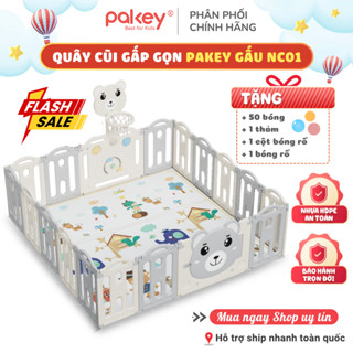 Quây Cũi Nhựa Gấp Gọn Pakey Gấu NC01 TẶNG KÈM BÓNG + THẢM + SET BÓNG RỔ + NÉM VÒNG Dày Dặn An Toàn Cho Bé