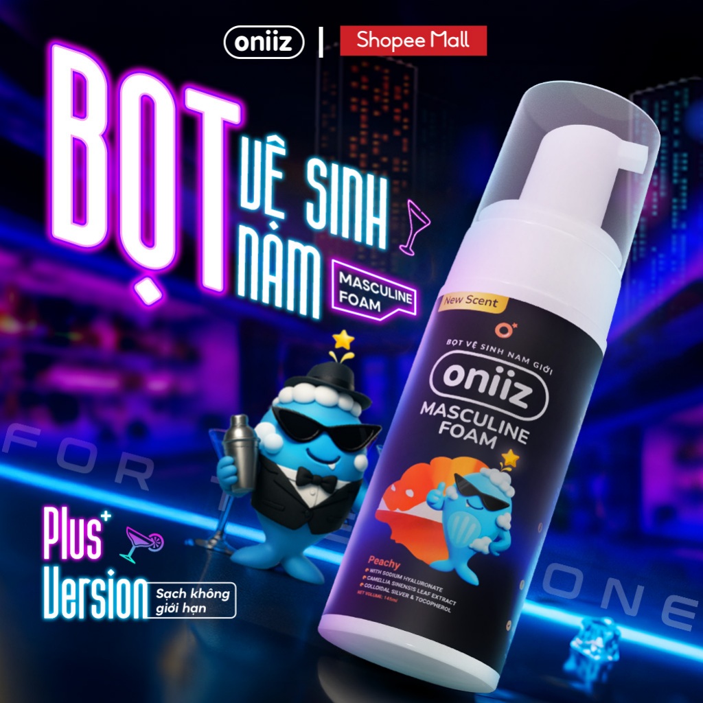Bọt vệ sinh nam giới Oniiz Plus - Dung dịch Masculine Foam sạch sâu, dưỡng ẩm, hương cocktail 145ml
