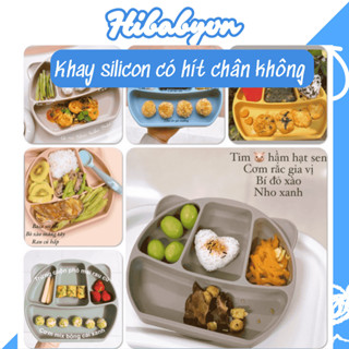 Khay ăn dặm Silicon có đế hít chân không chống đổ cho bé ăn dặm BLW