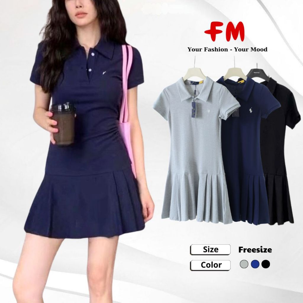 Váy Đầm Polo Nữ Chữ A FMSTYLE Tay ngắn thêu ngựa Form xòe xếp ly Basic phong cách hàn quốc 25061540
