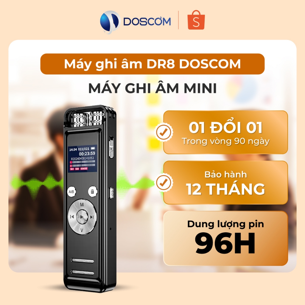 Thiết Bị Ghi Âm Chuyên Dụng DR8 DOSCOM - Công Nghệ A.I Ghi Âm Thông Minh