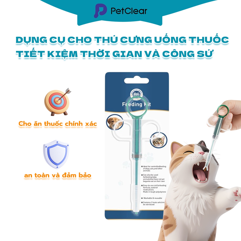 Bộ nạp thuốc Petclear - Thuốc mèo chó nước mèo chó ống bơm thuốc, thiết kế cho mèo và chó con