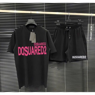 Hot Bộ Quần Áo Thun  DSQ Chữ Hồng Thẳng 057 Phối Quần DSQ Áo Hè DSQ Nam Nữ  Thoáng Mát Cotton Thiết Kế Thoáng Mát