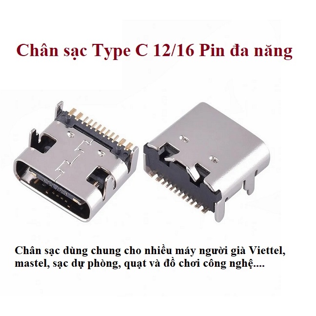 (Set 5c) Chân sạc Type C 12/16 chân đa năng dùng cho máy người già Viettel, mastel, sạc dự phòng, qu