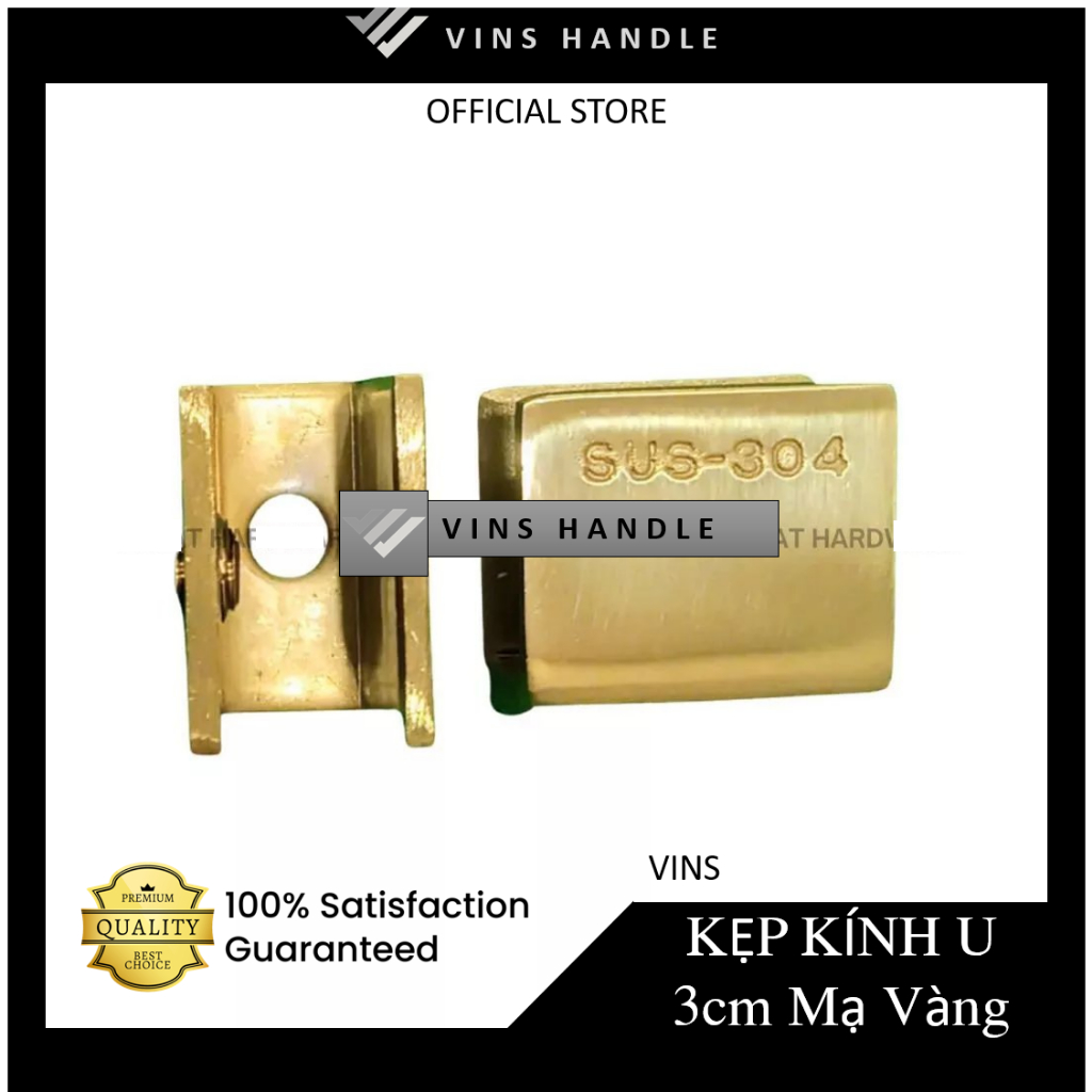 [U3F MẠ VÀNG] Kẹp Kính INOX304 Chữ U 3cm (Mạ Vàng) bắt kính cường lực 10-12mm, giá 1 cái