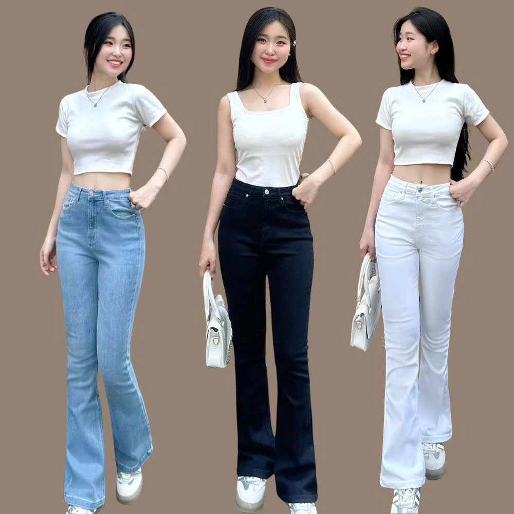 (93cm) Quần jean nữ cao cấp kiểu dáng quần jeans nữ ống bas dài 93cm VNXK co giãn mềm mịn