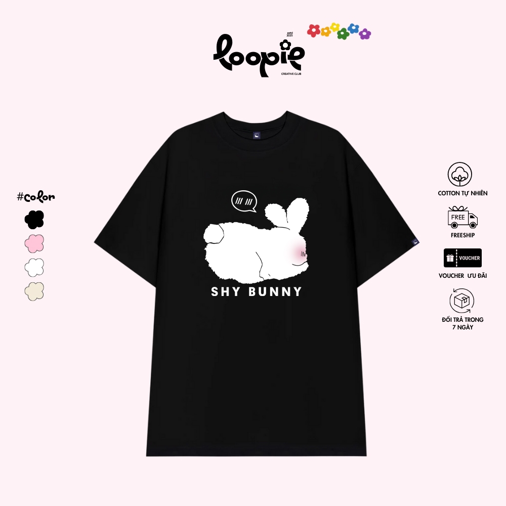 Áo Thun Unisex Form Rộng Tay Lỡ Shy Bunny Loopie Club BST22 | Áo Phông Oversize Nam Nữ Cotton Đi Học