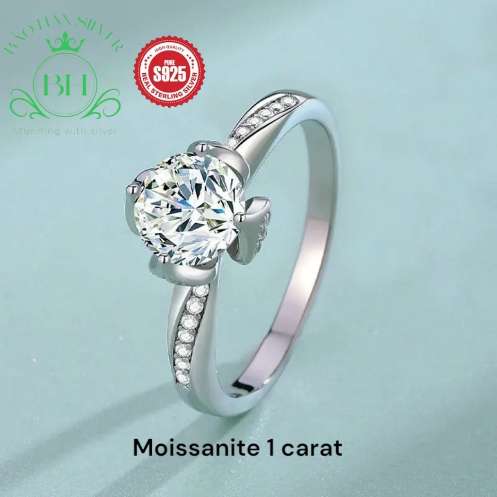 Moissanite 6.5ly 1 carat Nhẫn bạc nữ Moissanite nhẫn kim cương Moissanite bạc 925 nhẫn cầu hôn bạc n