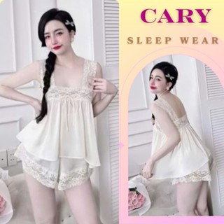  Bộ đồ ngủ mặc nhà phối ren áo hai dây phối quần short chất mát set bộ ngủ 2 dây bản to chất phi lụa sexy CARY 