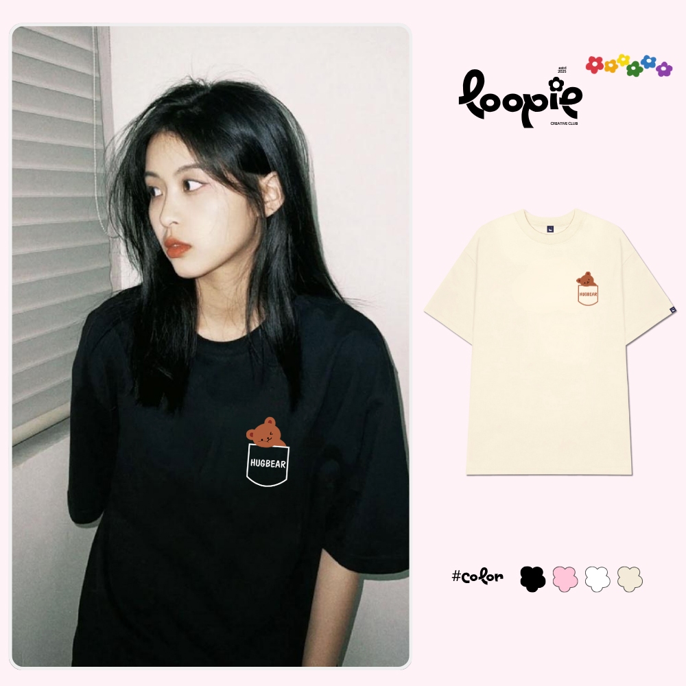 Áo Thun Unisex Form Rộng Tay Lỡ Gấu Mini Loopie Club BST23 | Áo Phông Oversize Nam Nữ Cotton Đi Học 