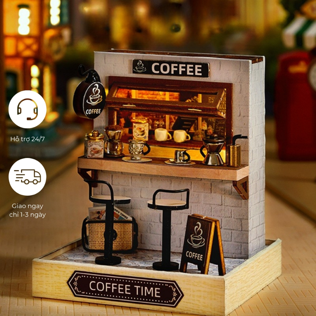  Mô Hình Lắp Ghép Nhà Búp Bê CUTEROOM Coffee Time DIY Bằng Gỗ Và Giấy 