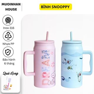 Bình nước giữ nhiệt Snoopy 1500ml có tay cầm ,giữ nóng Lạnh 4-6h tặng+cọ rửa+ túi đựng