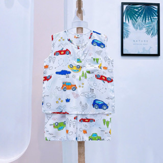 DK Bộ lanh sát nách bé trai chất lanh hai da thoáng mát thấm hút L2