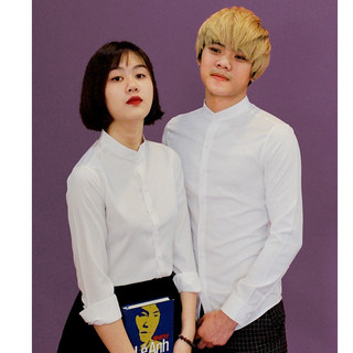 Áo Sơ Mi Cặp Nam Nữ FIG TREE Màu Trắng Cổ Trụ Cá Tính, Áo Đôi Cho Couple Sánh Bước Bên Nhau
