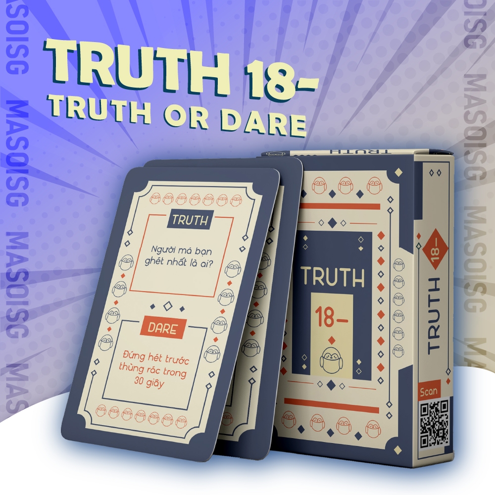 Bộ bài Drinking Game Thách hay thật “Truth or Dare 18 -” Thẻ Bài BoardGame 50 lá Thú Vị
