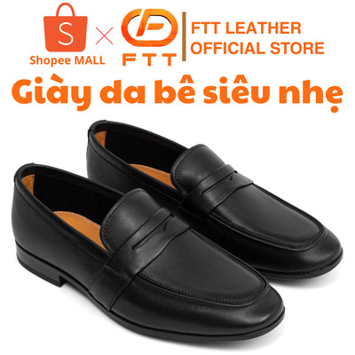 Giày lười da bê siêu mềm nam cao cấp FTT Leather đế đi siêu nhẹ êm chân hạn chế trơn trượt F901
