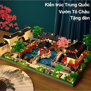 [TẶNG ĐÈN] Mô hình 3D khối xây dựng câu đố vườn Tô Châu Kiến trúc Trung Quốc Đồ chơi giáo dục trẻ em Quà tặng