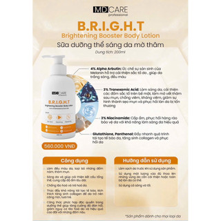 Sữa Dưỡng Thể Sáng Da Mờ Thâm 4% Alpha Arbutin-3% Niacinamide MD CARE Brightening Booster Body Lotion 200ml