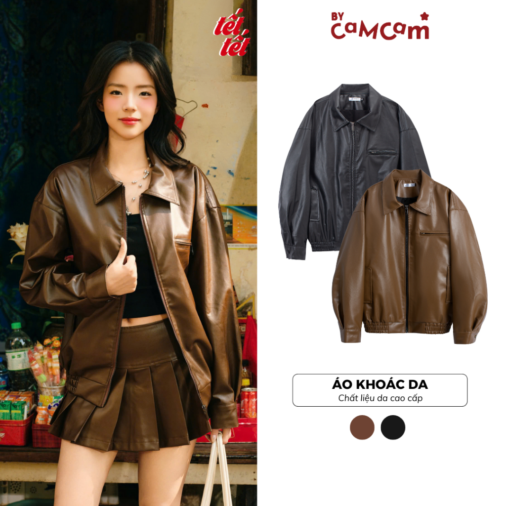 Áo Khoác Da Tay Dài Bycamcam Cao Cấp Phong Cách Retro Cổ Điển AKHD008