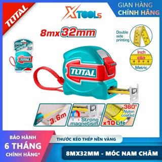 Thước cuộn thép TOTAL TMT80832 thước kéo thép nền vàng chiều dài 8m bề rộng lá thước 32mm lưỡi thép đo lường cơ khí
