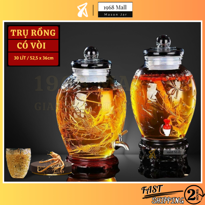[HỎA TỐC TpHCM] Bình Pha Lê Ngâm Rượu Sâm Chum Thủy Tinh 30L (30 Lít , 30000Ml) Nặng Không Đế Dày