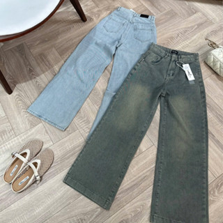 THE QUẠO - Quần Jean Nữ Lưng Cao Ống Rộng 27CM Túi Kiểu Màu Xanh Nhạt phủ Bụi nhẹ S0503_609