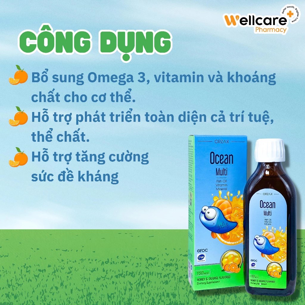 OCEAN MULTI FISH OIL - Bổ Sung Vitamin Giúp Bé Phát Triển Não Bộ - Chai 150ml