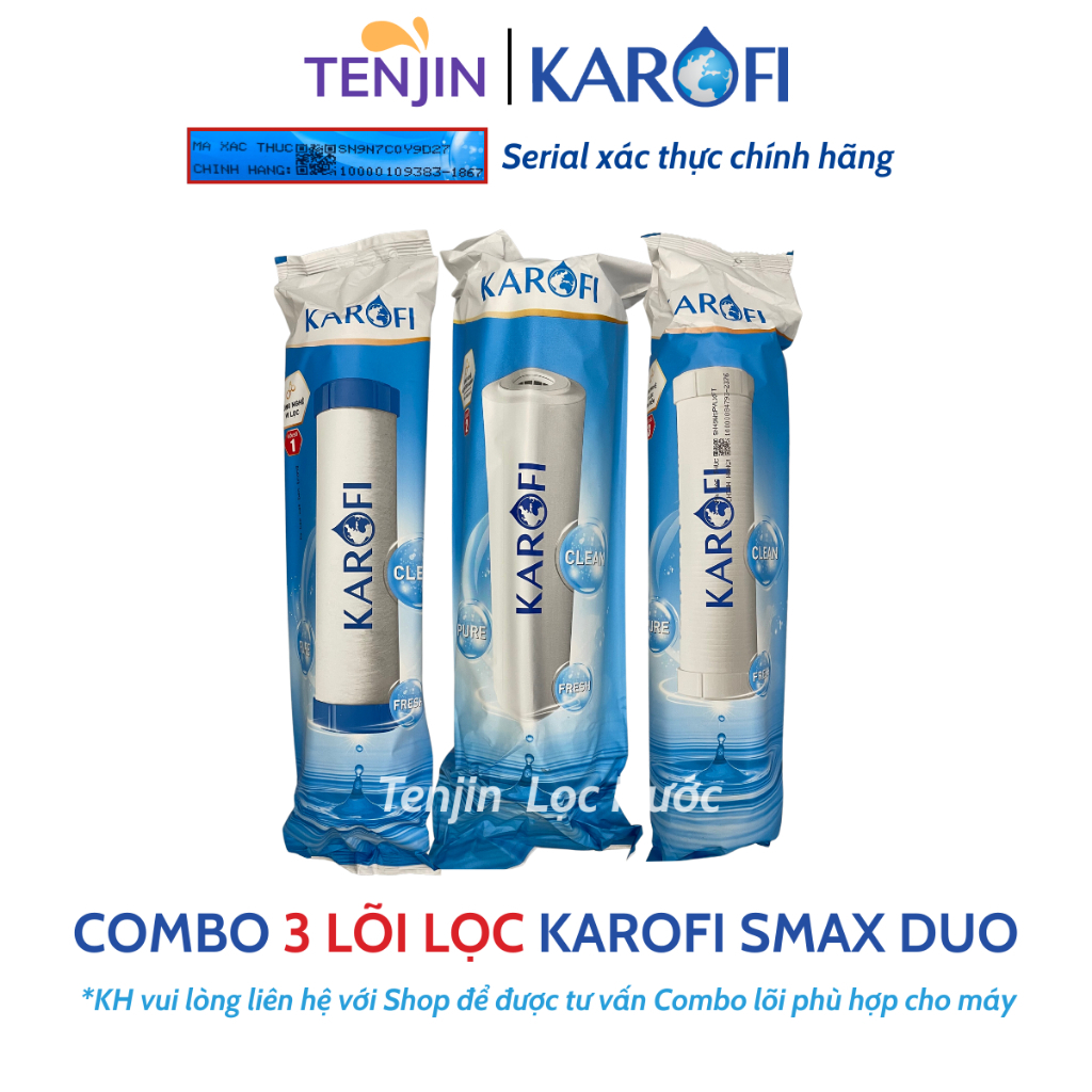 Combo 3 Lõi Lọc Nước Karofi 123 Smax Duo Với Công Nghệ Vi Lọc Smax Duo Dùng Cho Máy Lọc Nước RO 10"