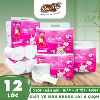  Combo 12 Lốc Giấy Vệ Sinh Bảo Bảo 960g 6 cuộn không lõi Hồng - dày mịn thấm hút tốt giá tốt 