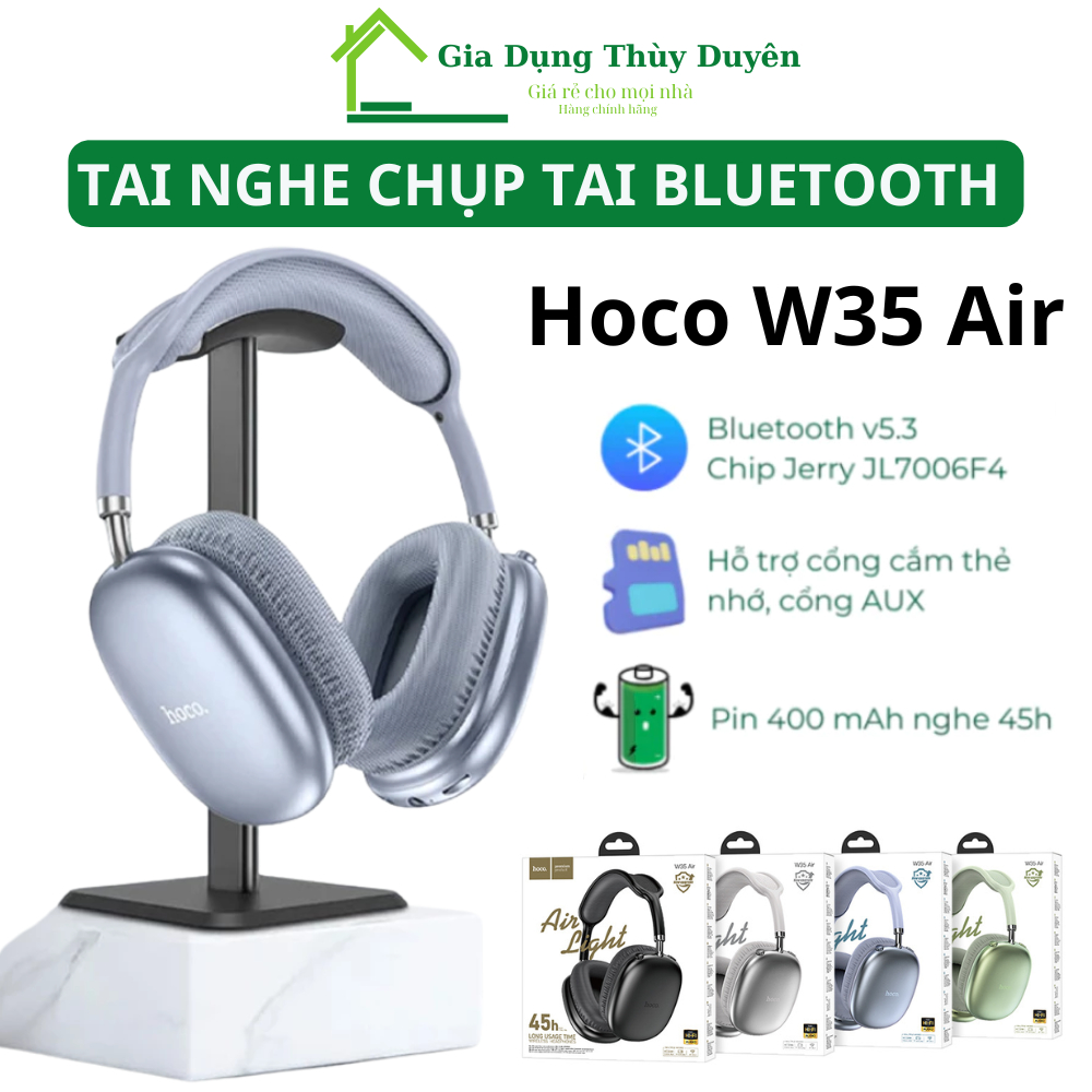 Tai Nghe Chụp Tai Hoco W35 Air Bluetooth Hỗ Trợ Cắm Thẻ Nhớ Cổng AUX Nghe Nhạc 45h Bảo Hành 2 Năm