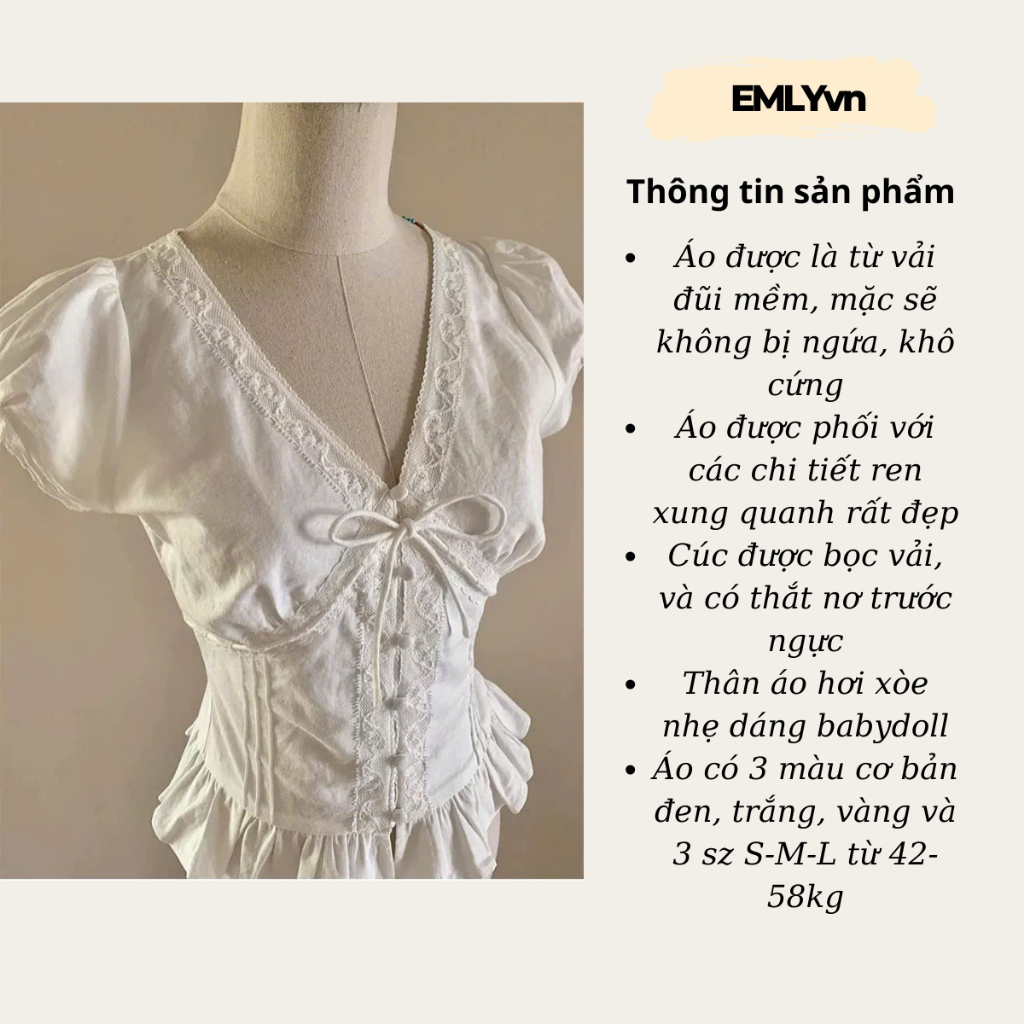 Áo Sơ Mi Đũi Cổ Tim Phối Ren Có Nơ Dáng Babydoll, Áo Sơ Mi Nữ Kiểu Xinh Style Hàn Quốc M119 | BigBuy360 - bigbuy360.vn