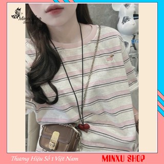 Áo Phông Giấy Kẻ Thêu Cún Màu Xinh Hottrend Hàng QC Minxu Shop TA05