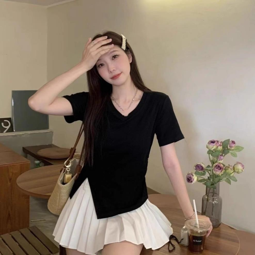 Áo thun nữ xẻ tà sườn - Áo  nữ dáng ôm body tay ngắn chất thun cotton mềm mại trẻ trung phong cách -MA214 MANILA | BigBuy360 - bigbuy360.vn