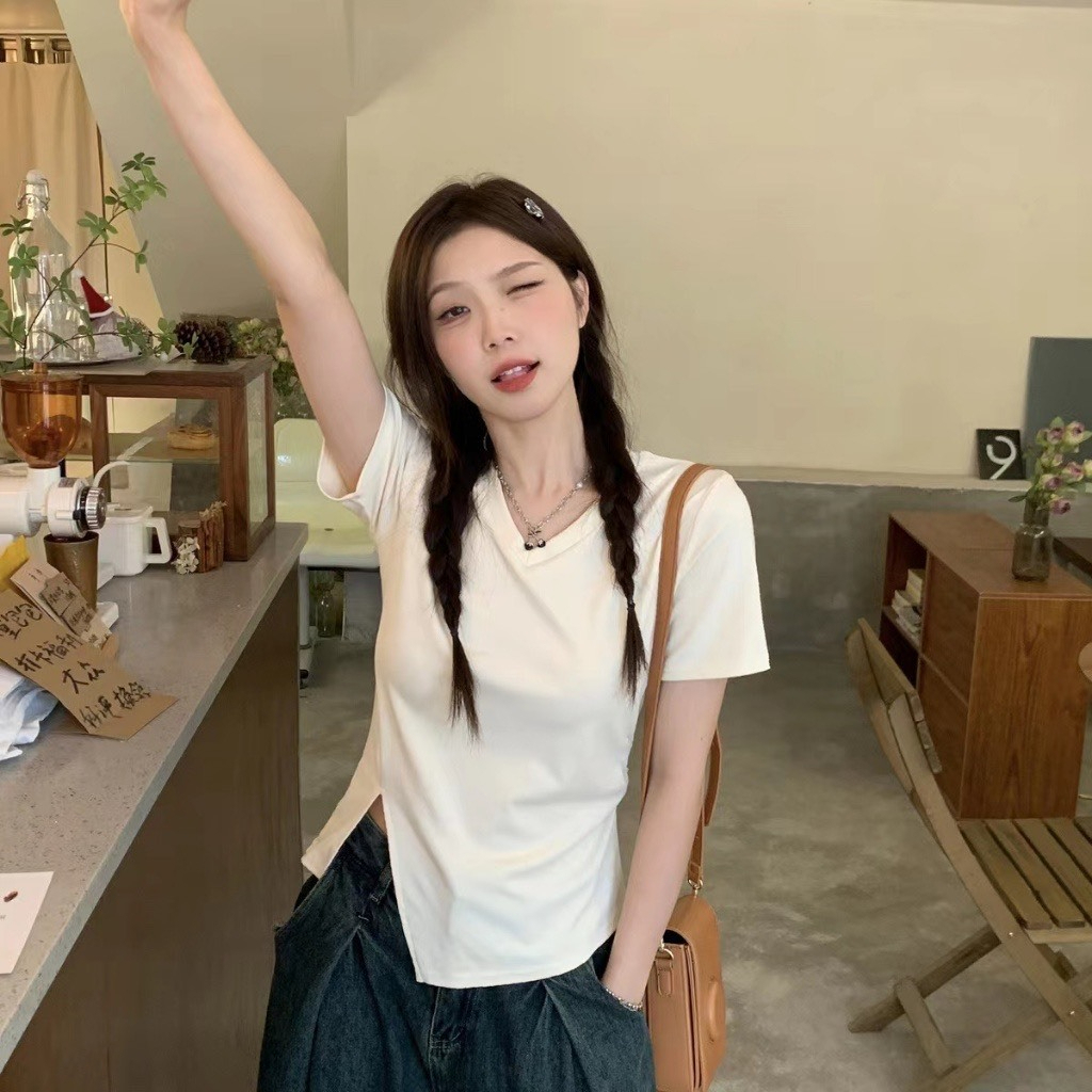 Áo thun nữ xẻ tà sườn - Áo  nữ dáng ôm body tay ngắn chất thun cotton mềm mại trẻ trung phong cách -MA214 MANILA | BigBuy360 - bigbuy360.vn