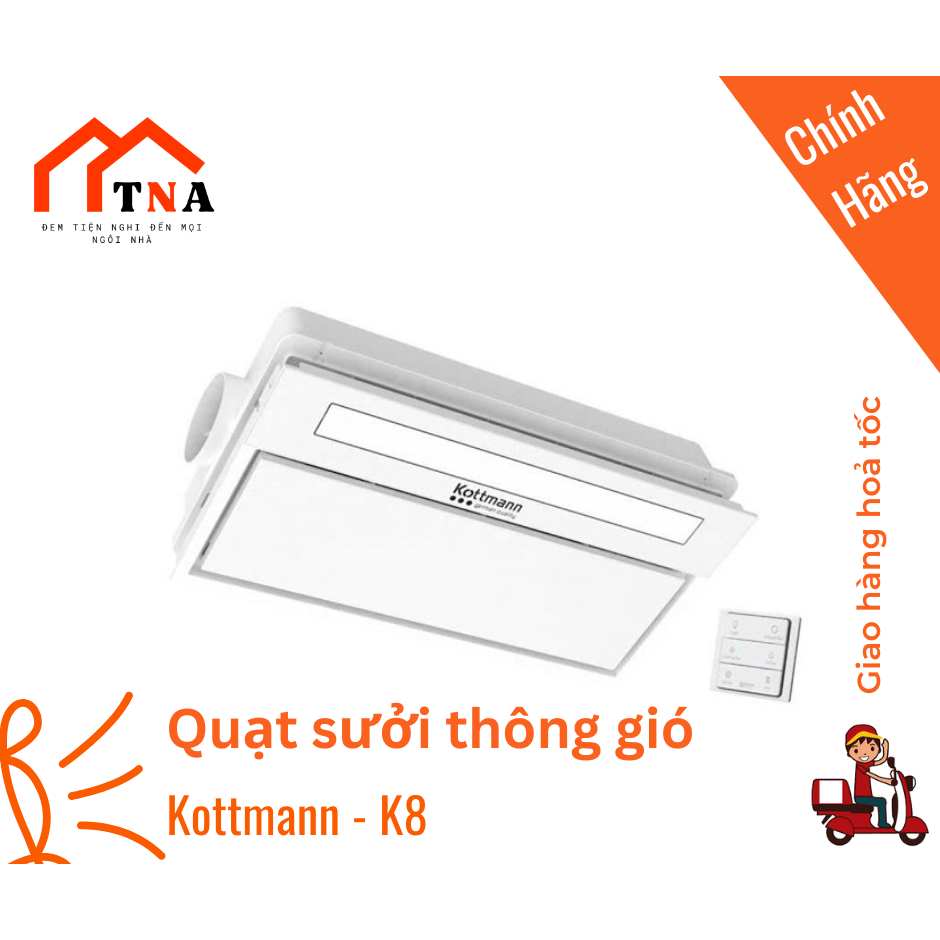 Quạt âm trần đa năng Kottmann K8 (5in1) Dùng điều khiển từ xa - Hàng chính hãng