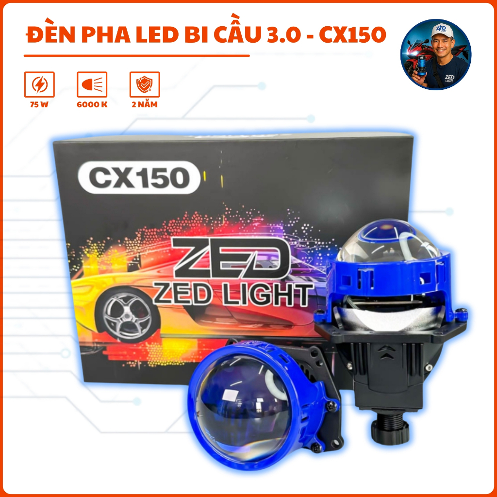 Đèn Pha Bi LED 3.0 CX150 ZED LIGHT - 75W Bản Cao Cấp Ánh Sáng Sắc Nét - 12V ĐiệnBình Lắp Oto,Xe Máy