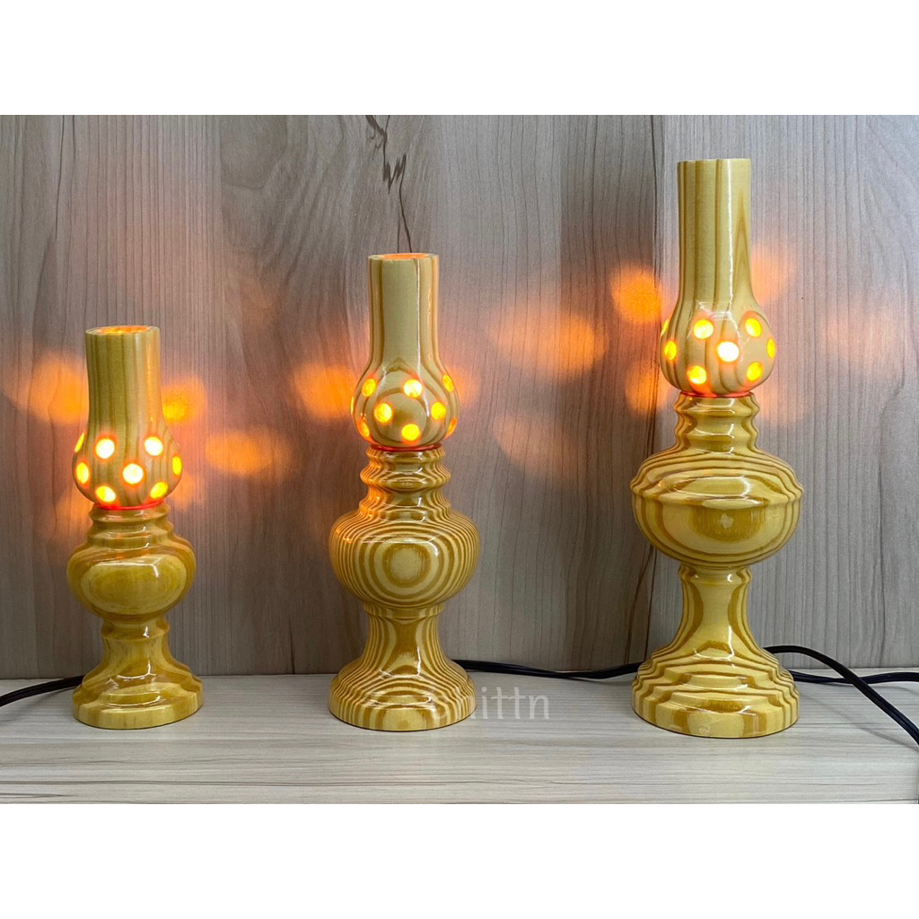 cặp đèn thờ để bàn gỗ thông - đèn trang trí bàn thờ gỗ