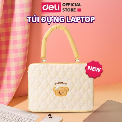 Túi Chống Sốc Laptop Butter Bear Deli,Túi Đựng Laptop 2 Ngăn Chống Va Đập,Chống Nước Màu Vàng Pastel