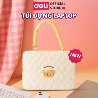 Túi Chống Sốc Laptop Butter Bear Deli,Túi Đựng Laptop 2 Ngăn Chống Va Đập,Chống Nước Màu Vàng Pastel